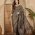Women's brown silk cotton foil print saree with unstitched blouse piece