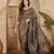 Women's brown silk blend cotton foil print saree with unstitched blouse piece