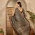 Women's brown silk cotton foil print saree with unstitched blouse piece