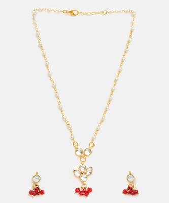 Gold plated kundan maroon stones necklace set 3