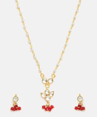 Gold plated kundan maroon stones necklace set 4