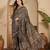 Women's brown silk cotton foil print saree with unstitched blouse piece
