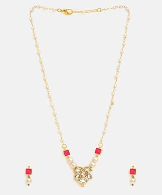 Gold plated kundan red stones necklace set 3