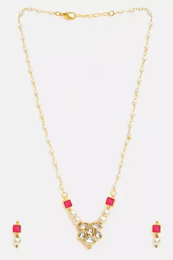 Gold plated kundan red stones necklace set