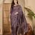 Women's purple silk cotton foil print saree with unstitched blouse piece