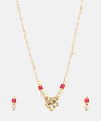 Gold plated kundan red stones necklace set 4