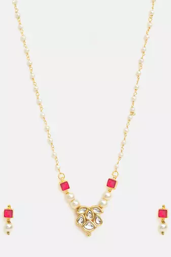 Gold plated kundan red stones necklace set
