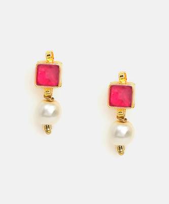 Gold plated kundan red stones necklace set 5