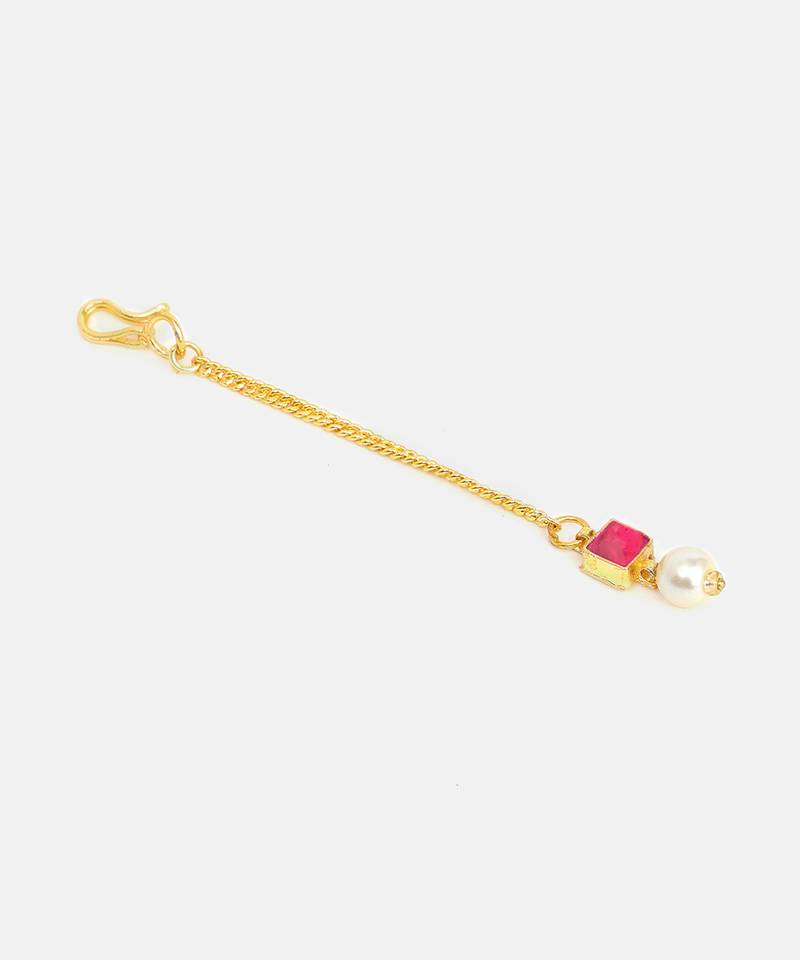 Gold plated kundan red stones maang tikka