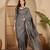 Women's grey silk cotton foil print saree with unstitched blouse piece