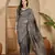 Women's grey silk blend cotton foil print saree with unstitched blouse piece