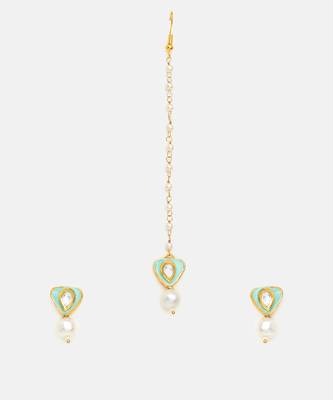 Gold plated kundan green stones maang tikka 3