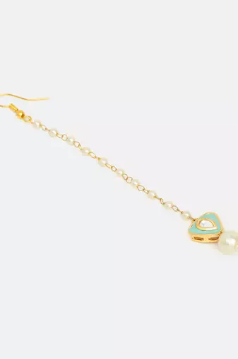 Gold plated kundan green stones maang tikka