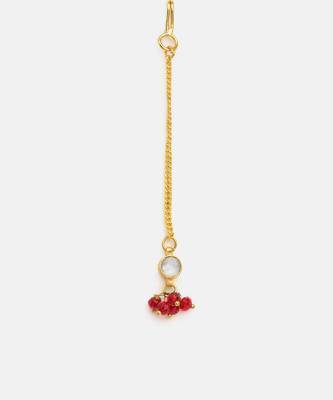 Gold plated kundan maroon stones maang tikka 4