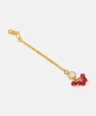 Gold plated kundan maroon stones maang tikka 5