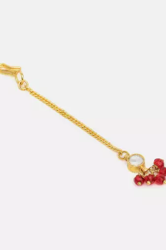 Gold plated kundan maroon stones maang tikka