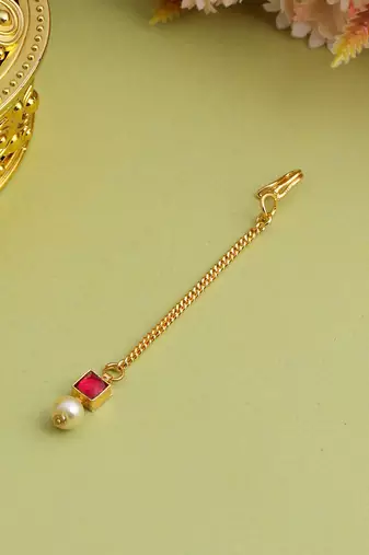 Gold plated kundan red stones maang tikka