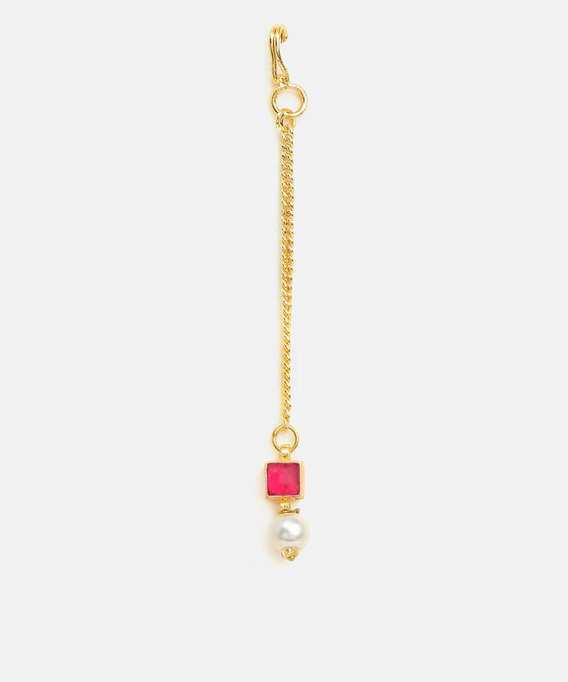 Gold plated kundan red stones maang tikka
