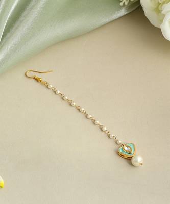 Gold plated kundan green stones maang tikka 2
