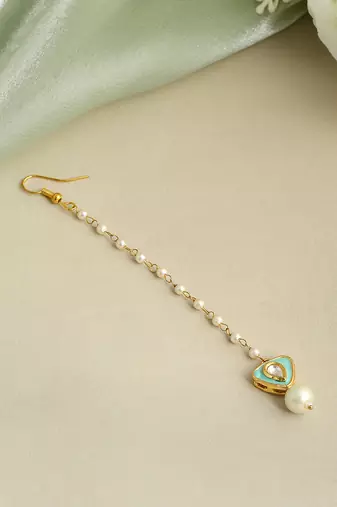 Gold plated kundan green stones maang tikka