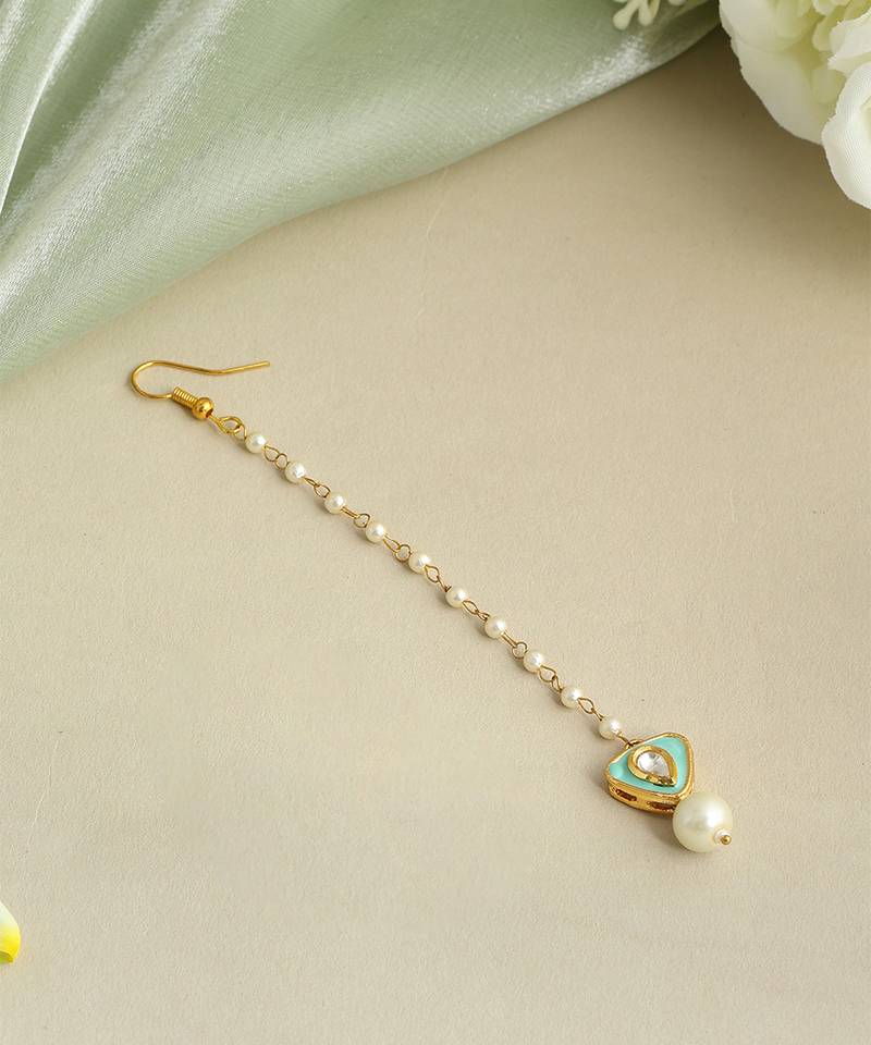 Gold plated kundan green stones maang tikka