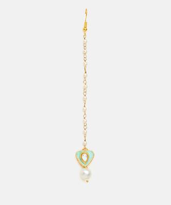 Gold plated kundan green stones maang tikka 3