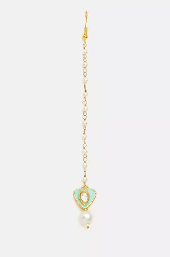 Gold plated kundan green stones maang tikka