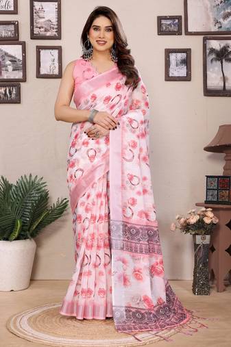 Baby pink cotton lilen digital printewith blouse