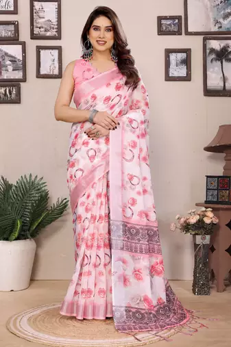 Baby pink cotton lilen digital printewith blouse