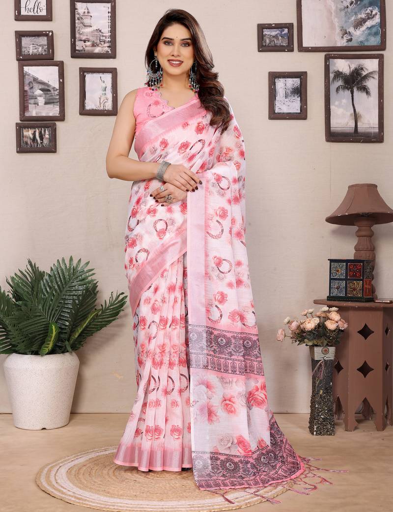 Baby pink cotton lilen digital printewith blouse