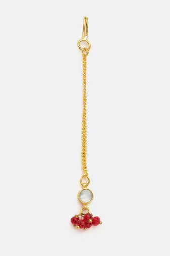 Gold plated kundan maroon stones maang tikka