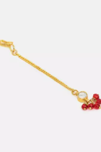 Gold plated kundan maroon stones maang tikka
