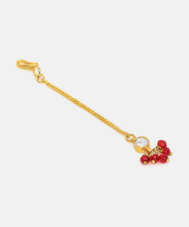 Gold plated kundan maroon stones maang tikka