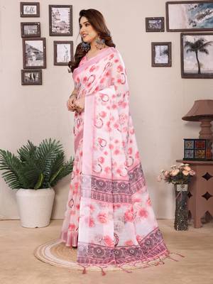 Baby pink cotton lilen digital printewith blouse 3