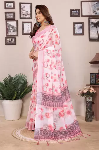 Baby pink cotton lilen digital printewith blouse