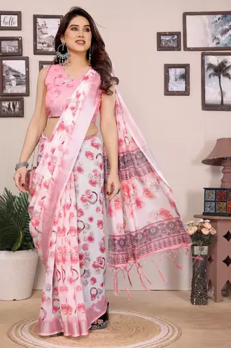 Baby pink cotton lilen digital printewith blouse