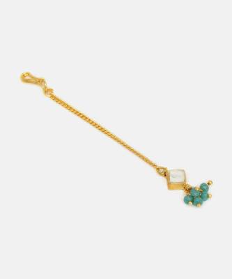 Gold plated kundan green stones maang tikka 4