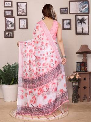Baby pink cotton lilen digital printewith blouse 5