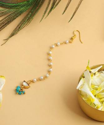 Gold plated kundan green stones maang tikka 2