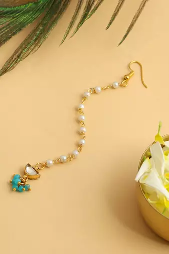 Gold plated kundan green stones maang tikka