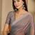 women's grey silk blend chiffon embellished saree with unstitched blouse piece
