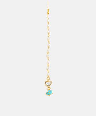 Gold plated kundan green stones maang tikka 3