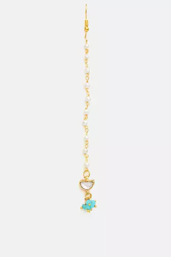Gold plated kundan green stones maang tikka