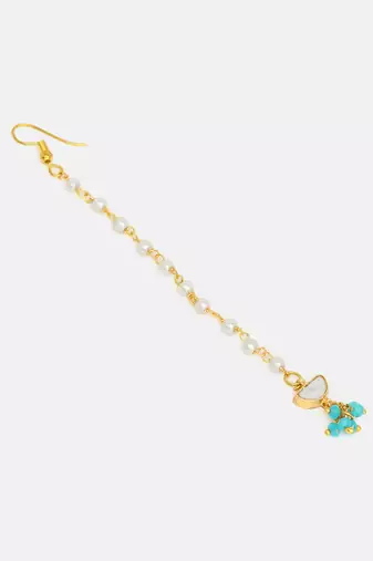 Gold plated kundan green stones maang tikka