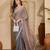 women's grey silk blend chiffon embellished saree with unstitched blouse piece