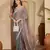 women's grey silk blend chiffon embellished saree with unstitched blouse piece