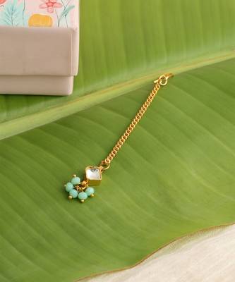 Gold plated kundan green stones maang tikka 2