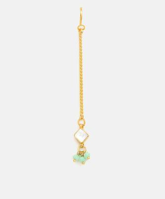 Gold plated kundan green stones maang tikka 3