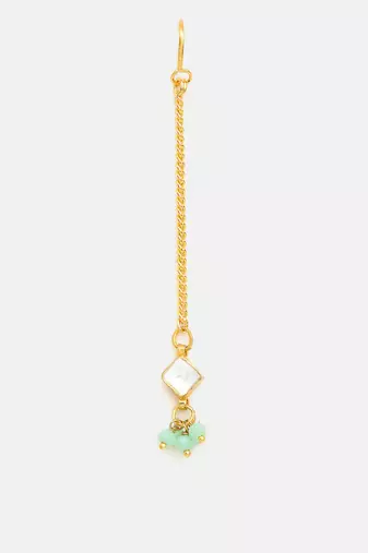 Gold plated kundan green stones maang tikka