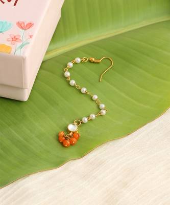 Gold plated kundan orange stones maang tikka 2
